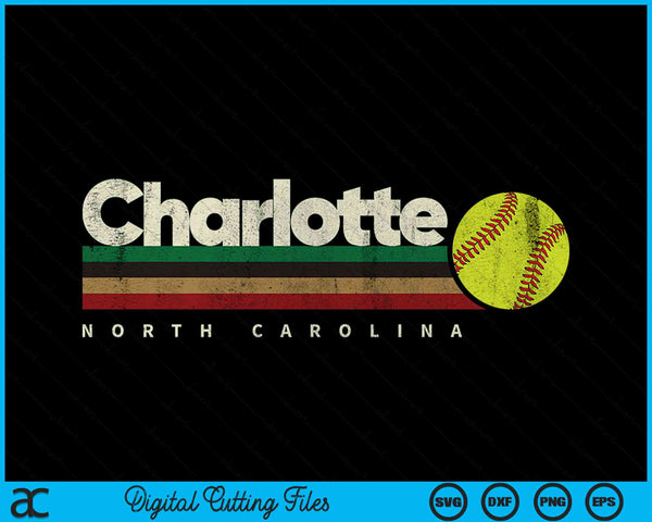 Vintage Softball Charlotte City Softball Retro Stripes SVG PNG Digital Cutting File