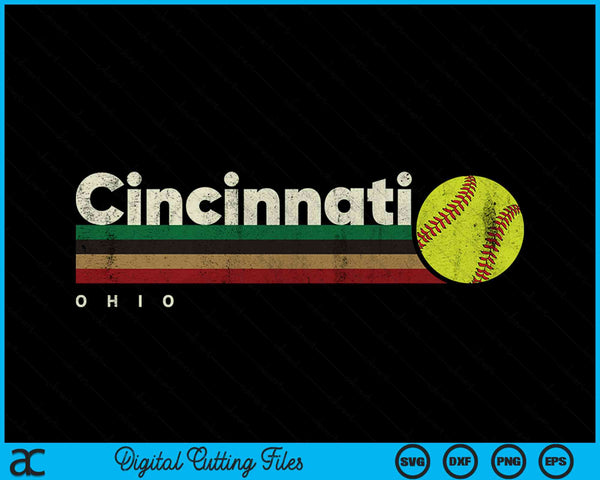 Vintage Softball Cincinnati City Softball Retro Stripes SVG PNG Digital Cutting File
