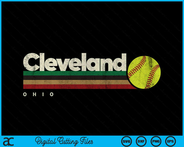 Vintage Softball Cleveland City Softball Retro Stripes SVG PNG Digital Cutting File