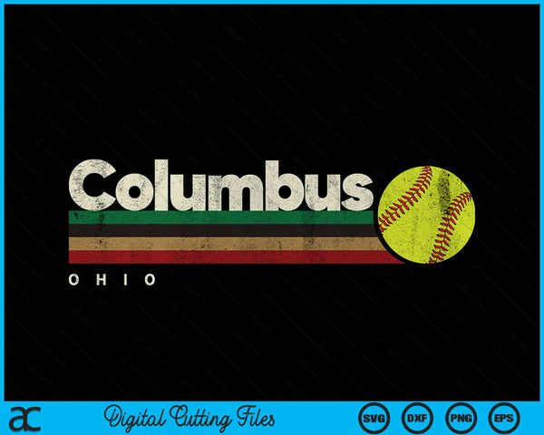 Vintage Softball Columbus City Softball Retro Stripes SVG PNG Digital Cutting File