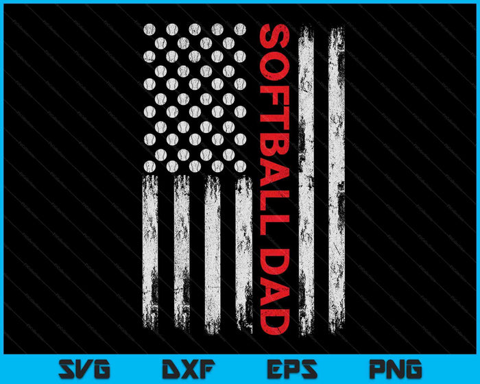 Vintage Softball Dad USA Flag SVG PNG Digital Printable Files