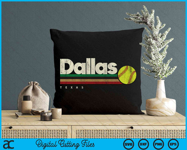 Vintage Softball Dallas City Softball Retro Stripes SVG PNG Digital Cutting File