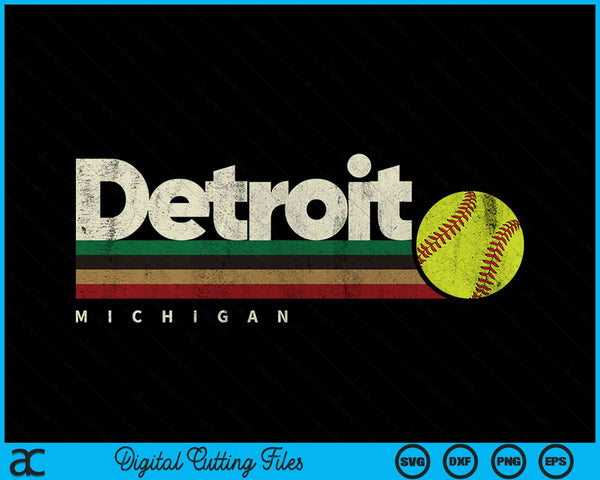 Vintage Softball Detroit City Softball Retro Stripes SVG PNG Digital Cutting File