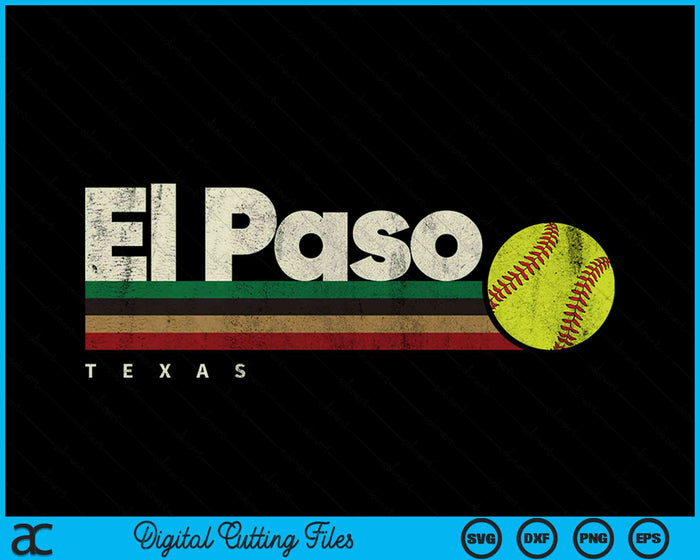 Vintage Softball El Paso City Softball Retro Stripes SVG PNG Digital Cutting File