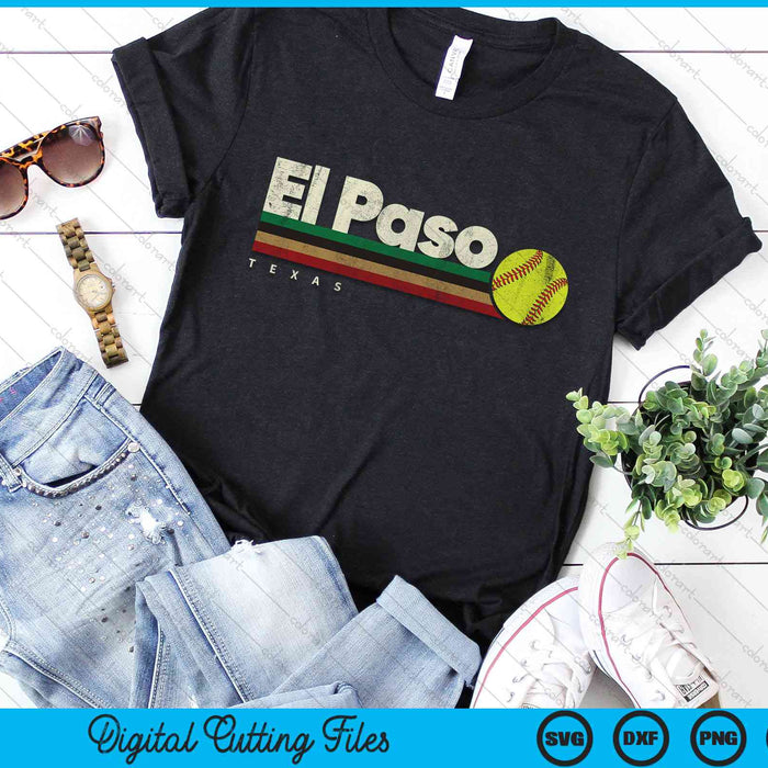 Vintage Softball El Paso City Softball Retro Stripes SVG PNG Digital Cutting File