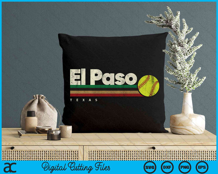 Vintage Softball El Paso City Softball Retro Stripes SVG PNG Digital Cutting File