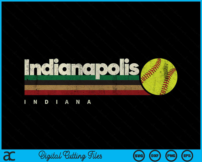 Vintage Softball Indianapolis City Softball Retro Stripes SVG PNG Digital Cutting File