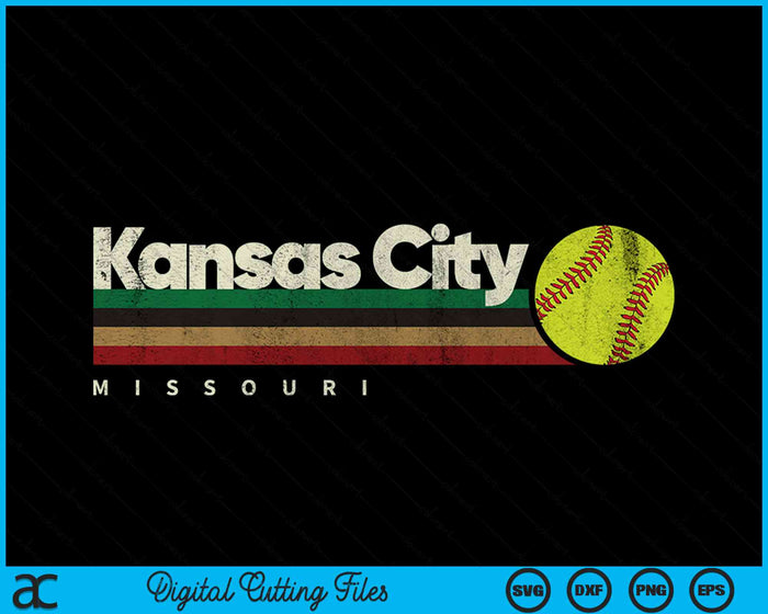 Vintage Softball Kansas City Softball Retro Stripes SVG PNG Digital Cutting File