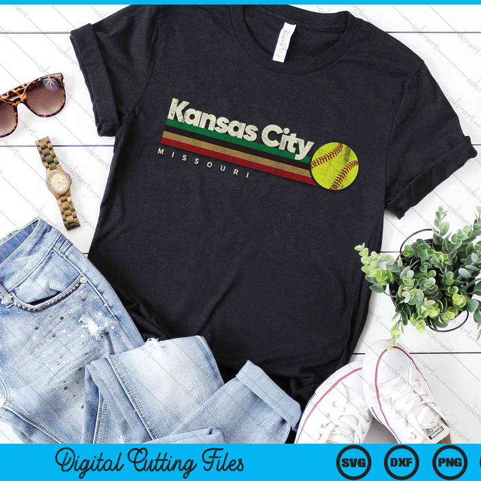 Vintage Softball Kansas City Softball Retro Stripes SVG PNG Digital Cutting File