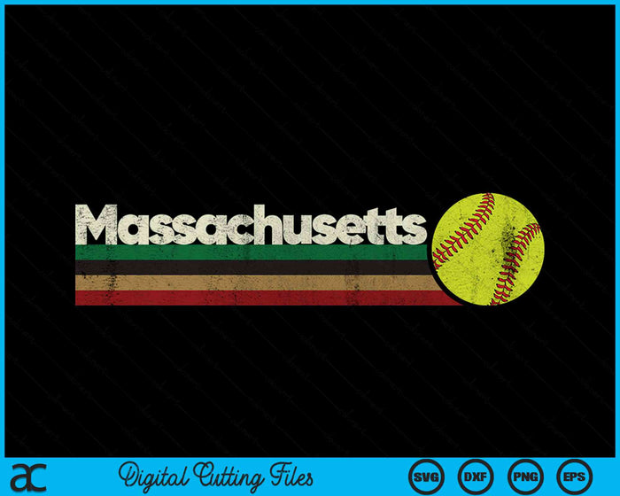 Vintage Softball Massachusetts Softball Retro Stripes SVG PNG Digital Cutting File