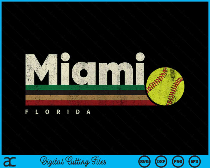 Vintage Softball Miami City Softball Retro Stripes SVG PNG Digital Cutting File