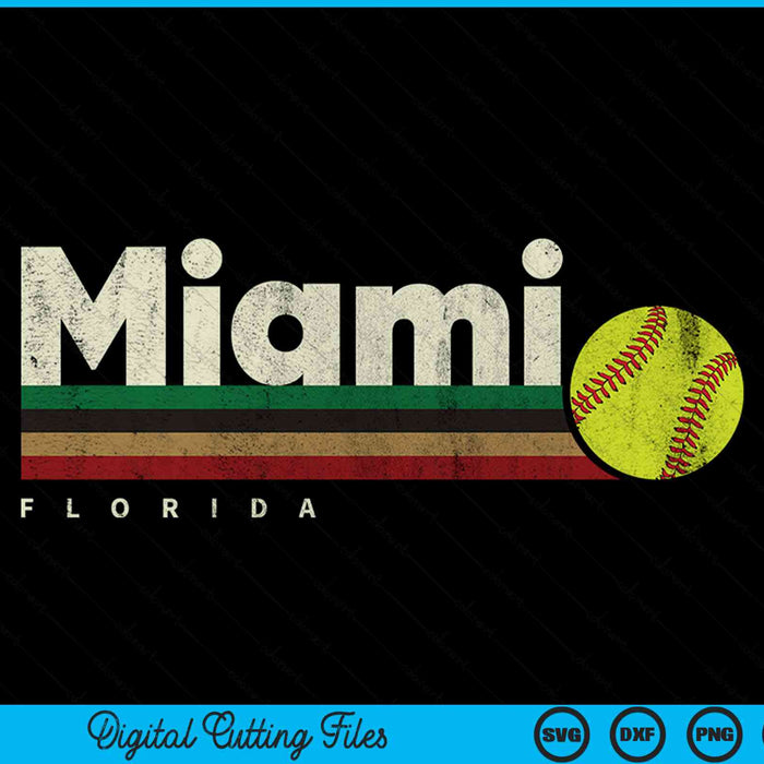 Vintage softball Miami city softball retro stripes SVG cut file