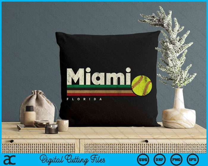 Vintage Softball Miami City Softball Retro Stripes SVG PNG Digital Cutting File