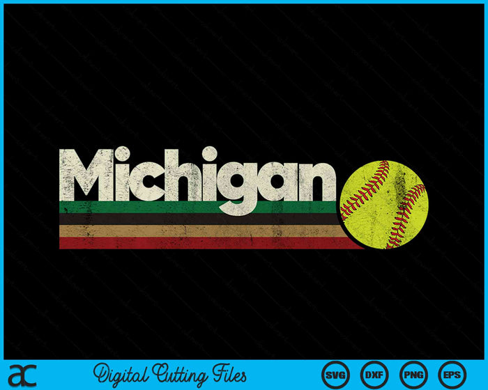 Vintage Softball Michigan Softball Retro Stripes SVG PNG Digital Cutting File