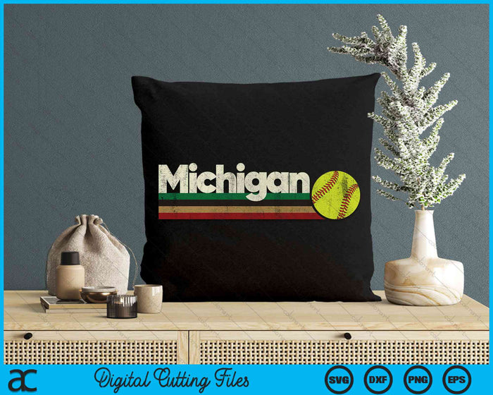 Vintage Softball Michigan Softball Retro Stripes SVG PNG Digital Cutting File