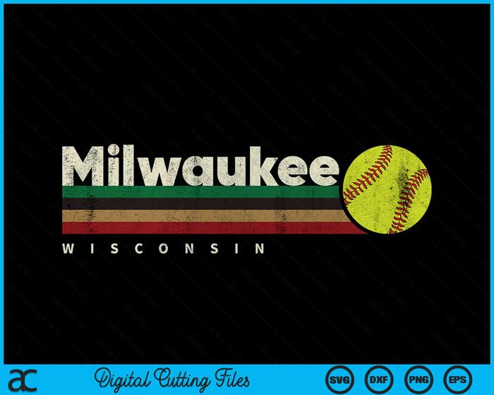 Vintage Softball Milwaukee City Softball Retro Stripes SVG PNG Digital Cutting Files