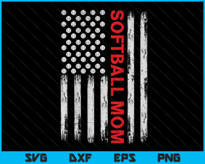 Vintage Softbal moeder USA vlag SVG PNG digitale afdrukbare bestanden