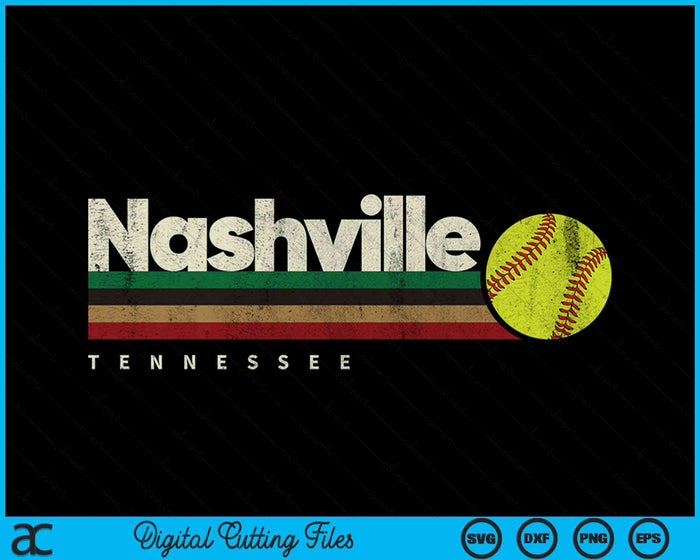 Vintage Softball Nashville City Softball Retro Stripes SVG PNG Digital Cutting Files