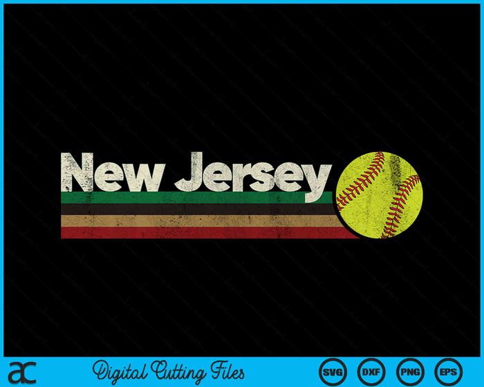 Vintage Softball New Jersey City Softball Retro Stripes SVG PNG Digital Cutting Files