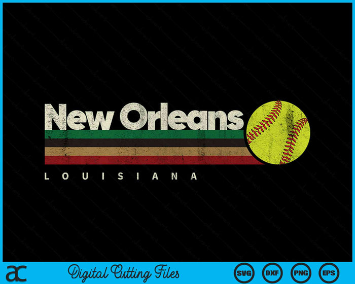 Vintage Softball New Orleans City Softball Retro Stripes SVG PNG Digital Cutting Files