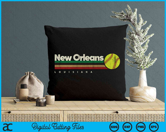 Vintage Softball New Orleans City Softball Retro Stripes SVG PNG Digital Cutting Files