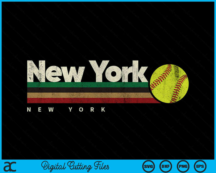 Vintage Softball New York City Softball Retro Stripes SVG PNG Digital Cutting Files