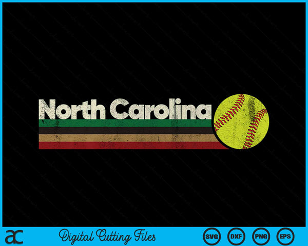 Vintage Softball North Carolina Softball Retro Stripes SVG PNG Digital Cutting Files