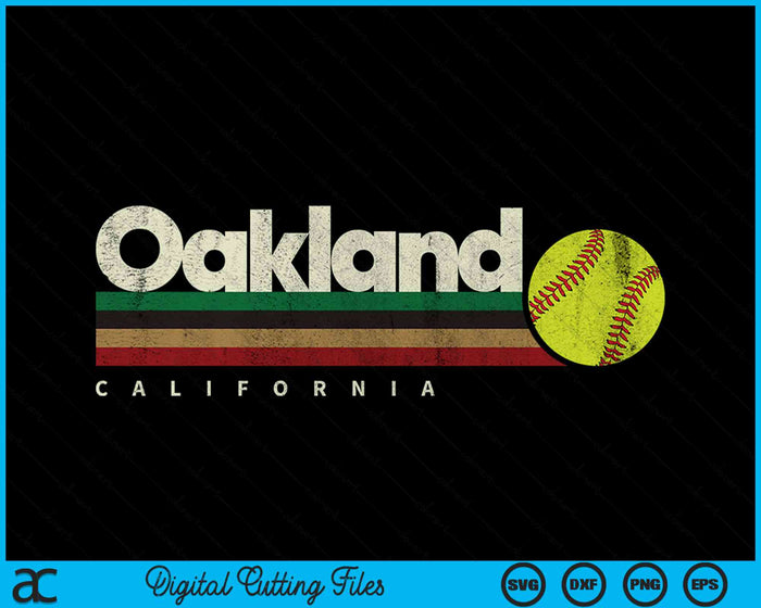 Vintage Softball Oakland City Softball Retro Stripes SVG PNG Digital Cutting Files