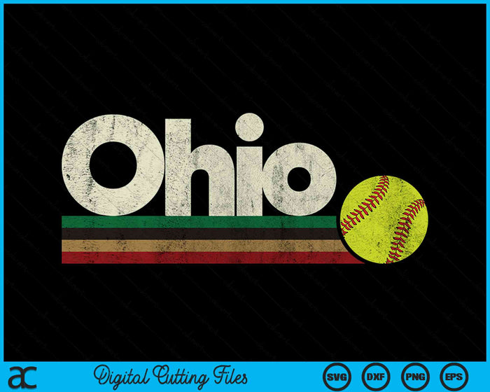 Vintage Softball Ohio Softball Retro Stripes SVG PNG Digital Cutting Files