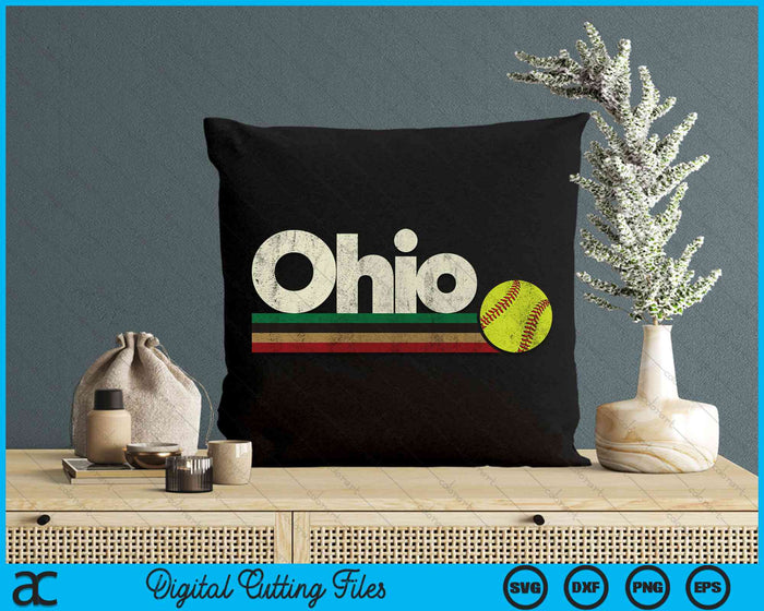 Vintage Softball Ohio Softball Retro Stripes SVG PNG Digital Cutting Files