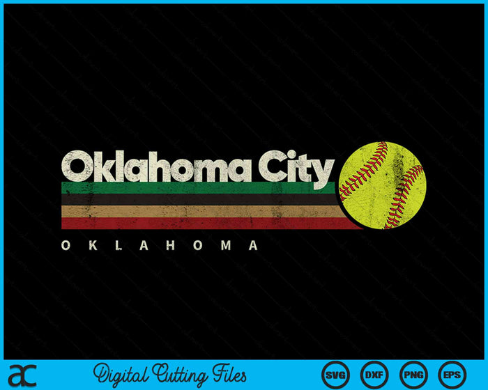 Vintage Softball Oklahoma City Softball Retro Stripes SVG PNG Digital Cutting Files