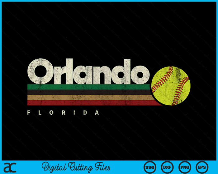 Vintage Softball Orlando City Softball Retro Stripes SVG PNG Digital Cutting Files