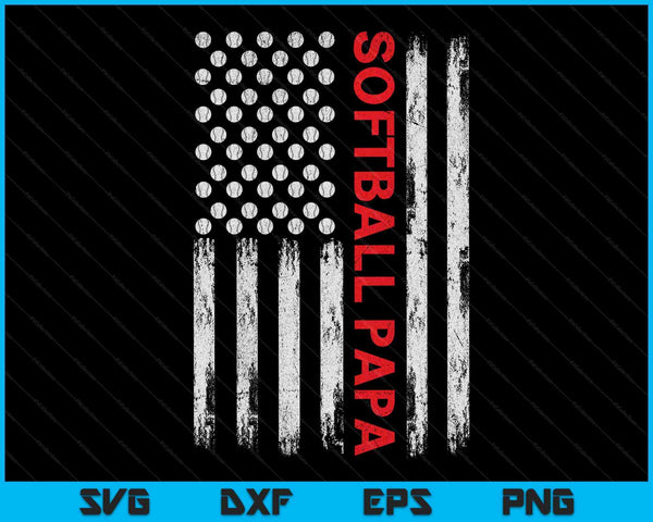 Vintage Softbal Papa USA vlag SVG PNG digitale afdrukbare bestanden