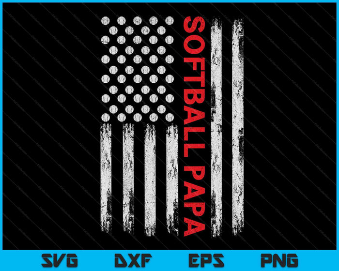 Vintage Softball Papa USA Flag SVG PNG Digital Printable Files