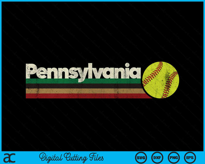 Vintage Softball Pennsylvania Softball Retro Stripes SVG PNG Digital Cutting Files