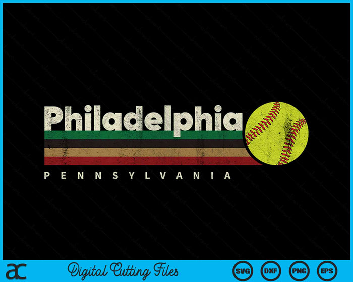 Vintage Softball Philadelphia City Softball Retro Stripes SVG PNG Digital Cutting Files