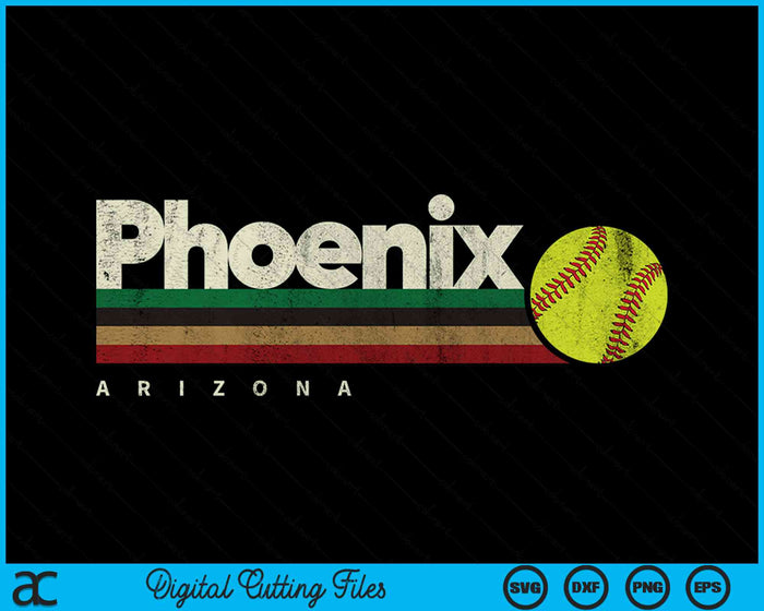 Vintage Softball Phoenix City Softball Retro Stripes SVG PNG Digital Cutting Files