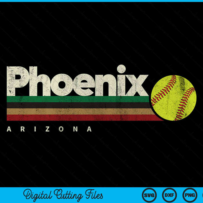 Vintage Softball Phoenix City Softball Retro Stripes SVG PNG Digital Cutting Files