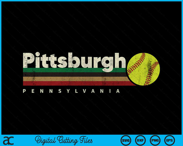 Vintage Softball Pittsburgh City Softball Retro Stripes SVG PNG Digital Cutting Files