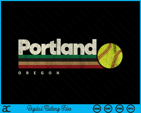 Vintage Softball Portland City Softball Retro Stripes SVG PNG Digital Cutting Files