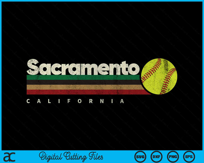 Vintage Softball Sacramento City Softball Retro Stripes SVG PNG Digital Cutting Files