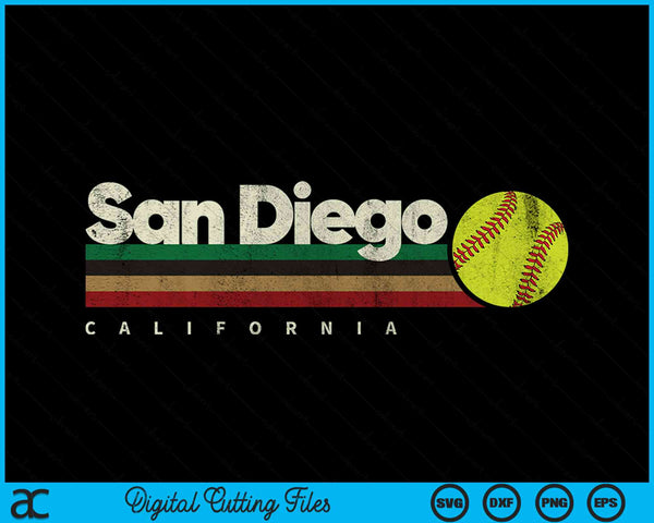 Vintage Softball San Diego City Softball Retro Stripes SVG PNG Digital Cutting Files