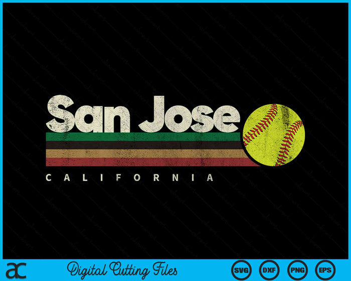 Vintage Softball San Jose City Softball Retro Stripes SVG PNG Digital Cutting Files