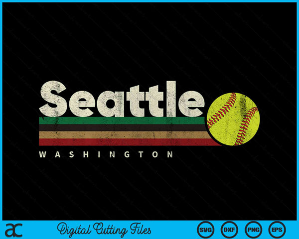 Vintage Softball Seattle City Softball Retro Stripes SVG PNG Digital Cutting Files