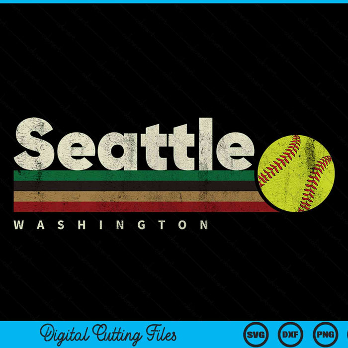 Vintage Softball Seattle City Softball Retro Stripes SVG PNG Digital Cutting Files
