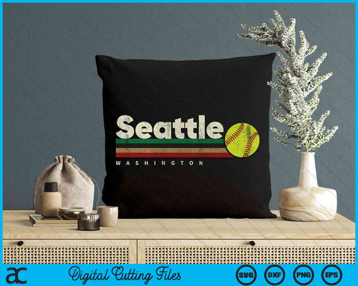 Vintage Softball Seattle City Softball Retro Stripes SVG PNG Digital Cutting Files