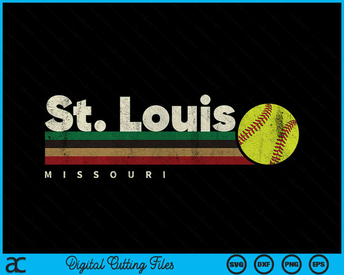 Vintage Softball St. Louis City Softball Retro Stripes SVG PNG Digital Cutting Files