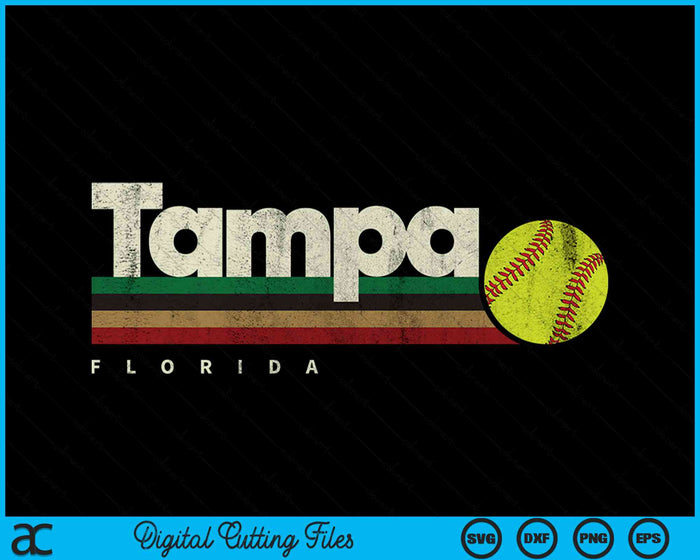 Vintage Softball Tampa City Softball Retro Stripes SVG PNG Digital Cutting Files