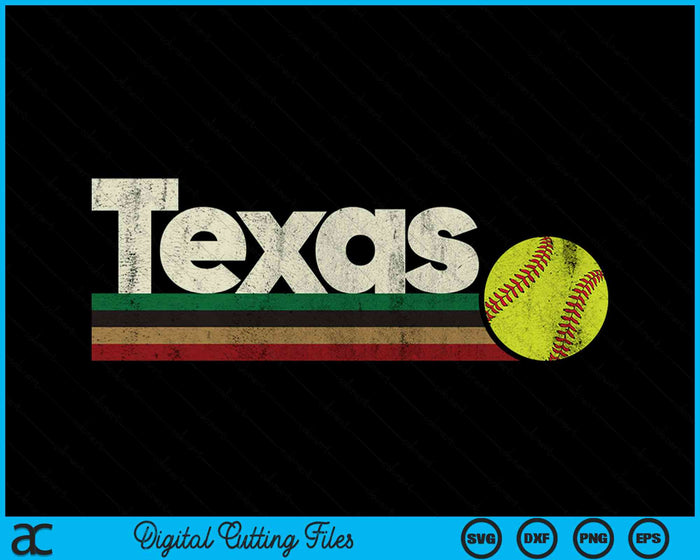 Vintage Softball Texas Softball Retro Stripes SVG PNG Digital Cutting Files