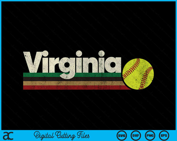 Vintage Softball Virginia Softball Retro Stripes SVG PNG Digital Cutting Files